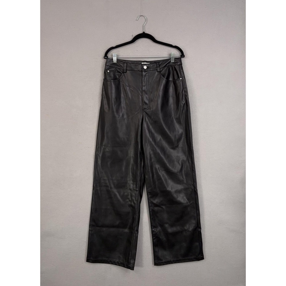 WeWoreWhat Pants Womens 31 Black Faux Leather Wide Leg Baggy High Rise Dressy
